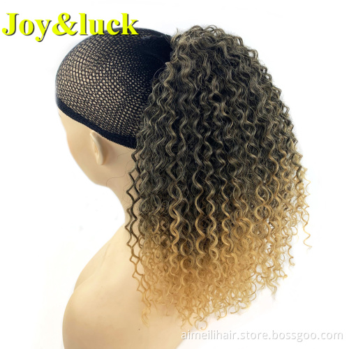 Wholesale Price Synthetic Wig Afro Kinky Curly Drawstring Ponytail Puff Natural Short Black Color Curl Ponytail Hair Extension
